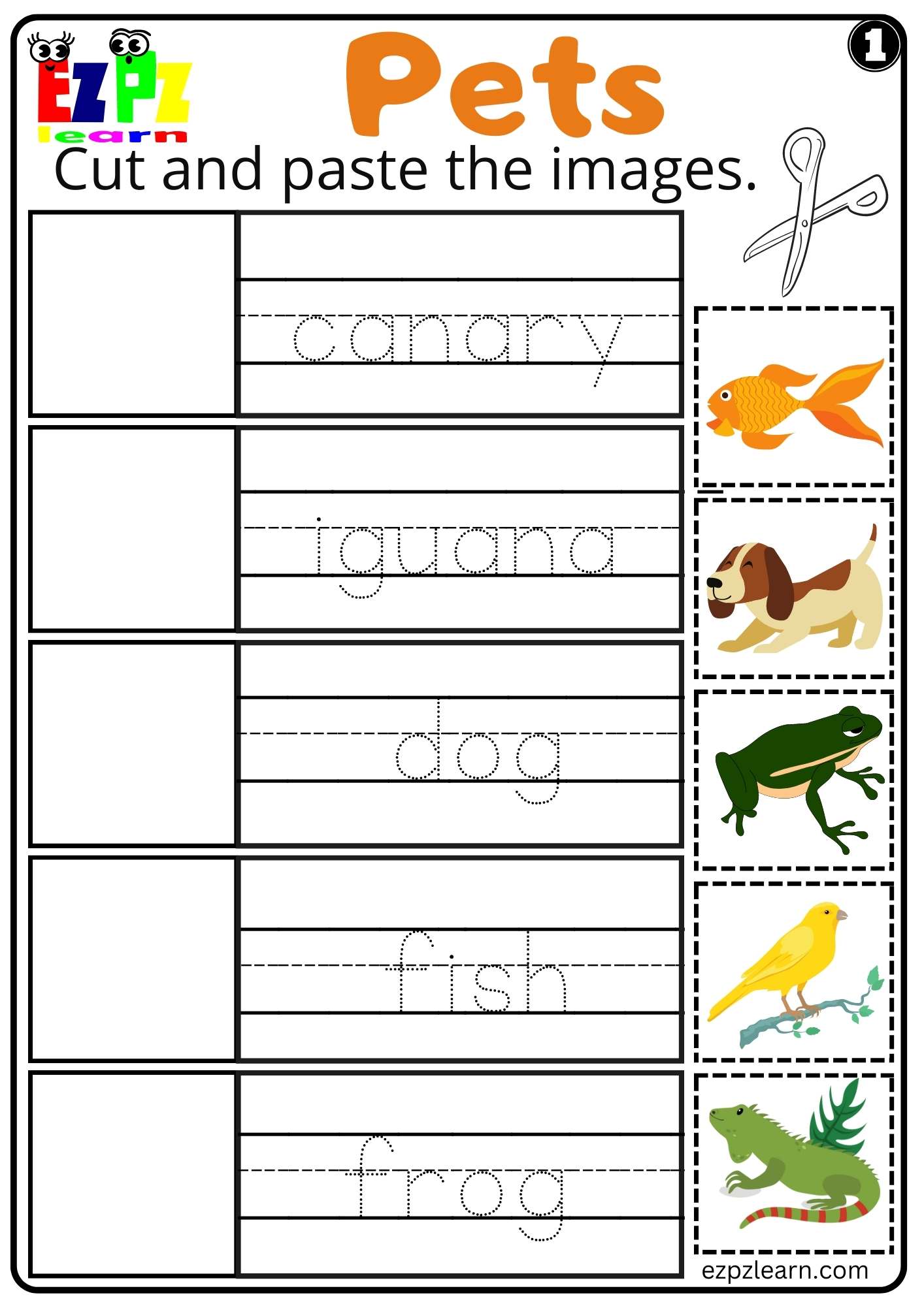 Pets Circle and Write Worksheet for Kindergarten and ESL PDF Download Set 1